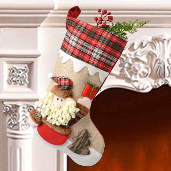 3 STK julestrømpe, 40 cm stor personlig julestrømpe, indendørs hængende juletræsvinduesdekoration, gavepose til børn og Adu