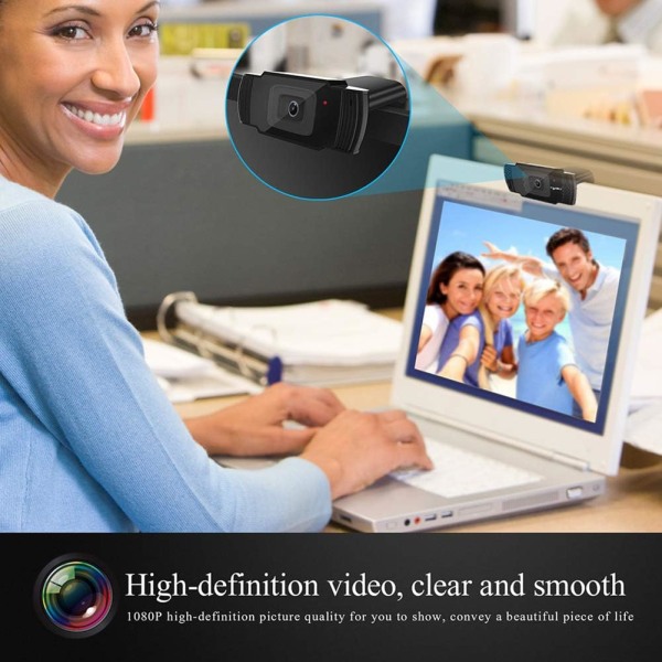 1080P HD -verkkokamera mikrofoneilla, automaattitarkennus verkkokamera pelikonferensseihin, USB tietokonekameran suoratoisto, kannettavan tietokoneen USB PC-verkkokamera