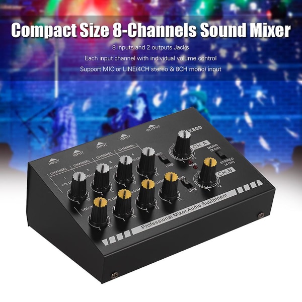 Erittäin pienikokoinen 8-kanavainen Mix800-äänimikseri Mono Stereo Audio Sound Line 1/4 &quot;trs PC-tietokoneen tallenteen toistoon UK plug
