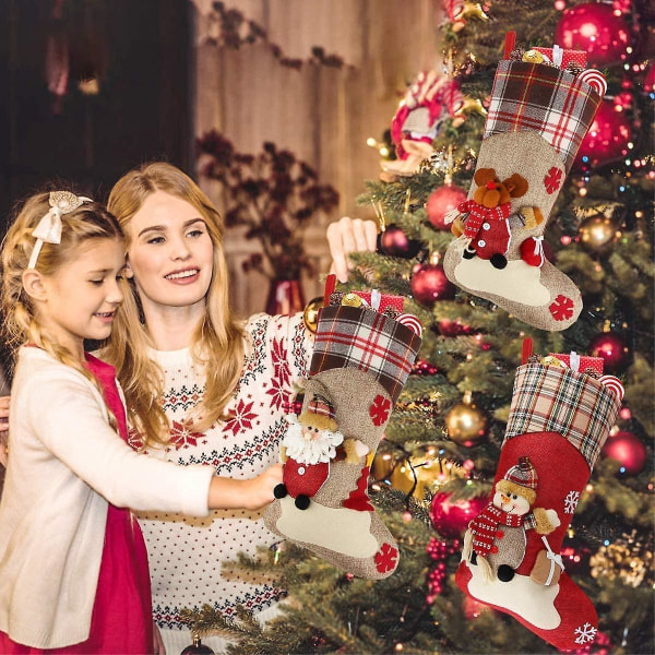 Joulusukat 18" iso joulusukkasäkki lahjapussi puun koristeluun Joulukoristeen karkkipussipussi Teema Joulupukki, lumiukko, poro