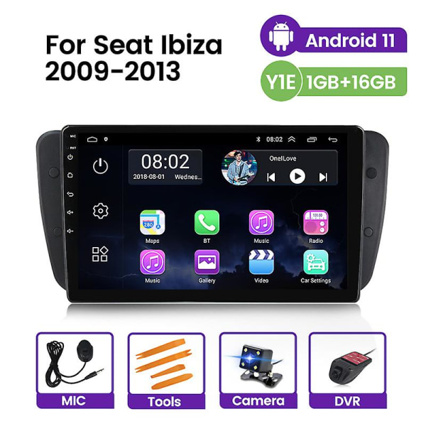 Android 11 -autoradio Seat Ibiza 6j 2009 2010 2011 2012 2013 Quad Core 2 Din GPS-navigointi Wifi Audio 2.5d Ips-kosketusnäyttö 1G 16G Camera DVR