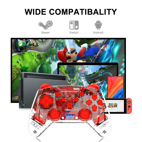 Trådlös Gamepad Joystick Game Controller för NS Nintendo Switch Pro -konsol, röd