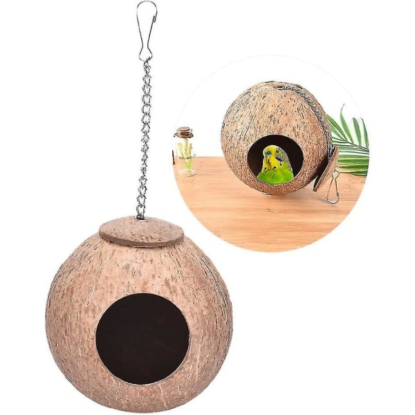 Naturlig kokosnøtthus/seng/bur for kjæledyr som papegøye, parakitt, kanarifugl, finke, due, hamster,