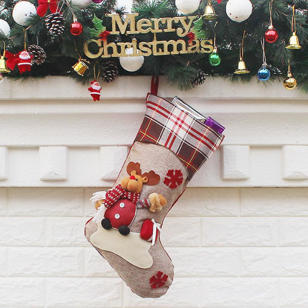 Joulusukat 18" iso joulusukkasäkki lahjapussi puun koristeluun Joulukoristeen karkkipussipussi Teema Joulupukki, lumiukko, poro