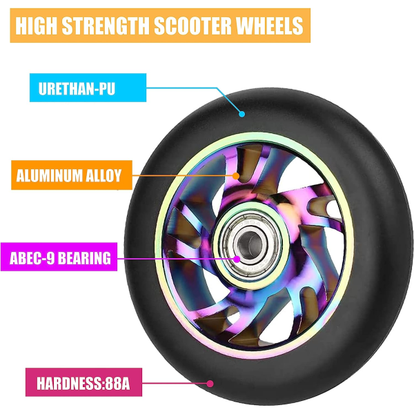 100 mm Pro Stunt Scooter hjul med ABEC 9 lejer passer til 100/110/120pu løbehjul og de fleste freestyle løbehjul med 100 mm hjul