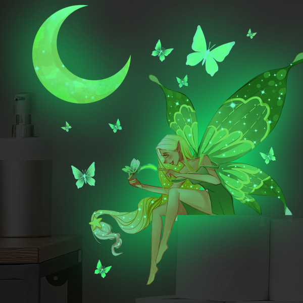 Luminous Moon Butterfly Elf Kreativa Väggdekaler Barnrum Sovrum Kreativ Enkla Dekorativa Väggklistermärken