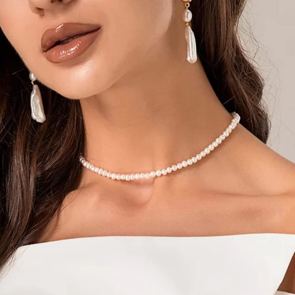 1 stykke perle halskæde kvinder kort rund imiteret perle brude bryllup hvid perle