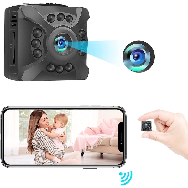 Hidden Spy Camera Mini 1080p trådlös wifi-kamera med ljud och livevideo Hemsäkerhetsövervakningskamera med rörelsedetektion Night Vision App Con