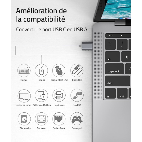 USB C til USB Adapter 2 Pakke USB C Han til USB3 Hun Adapter, USB C Adapter Kompatibel med MacBook Pro/Air 2021 iMac iPad Mini 6/P