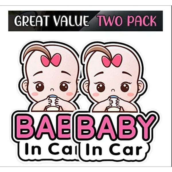 2 baby-i-bil-skilt-klistremerker for jenter, babybil-klistremerke Fjernbart sikkerhetskunngjøringstavle-klistremerke, søt baby-vindusbil-klistremerke, 13 cm (jente)
