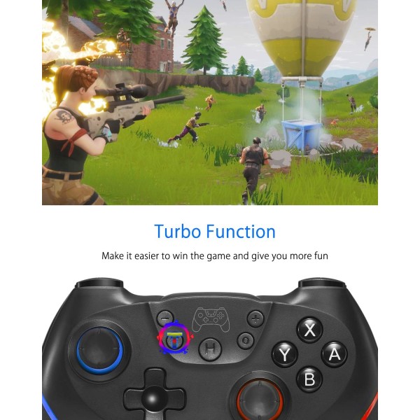 Switch Controller, Wireless Pro -ohjain Switch Remote Gamepadille joystickillä, säädettävä turbovärinä, ergonominen liukumaton (vihreä)