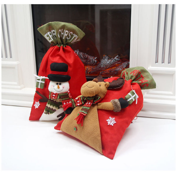 i 3-paknings julesekkposer med snøring, julegavepose Godteripose Goody Treat-pose for godteripapir, julepynt