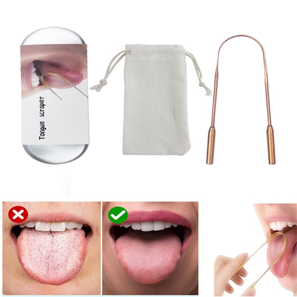 Ren kobber U-formet tungeskraber voksentunge mos renser til fjernelse af dårlig ånde tunge mos artefakt med opbevaringsboks opbevaringstaske