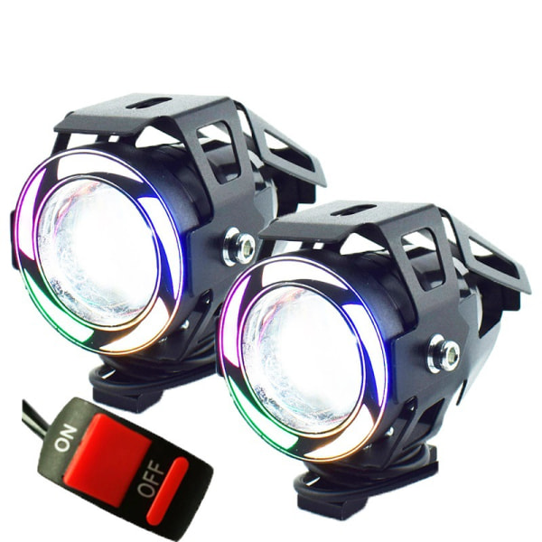 Tvådelad elektrisk motorcykel återmonterad strålkastare LED extern explosiv blixt helljus RGB laserpistol U7 färgglad spotlight