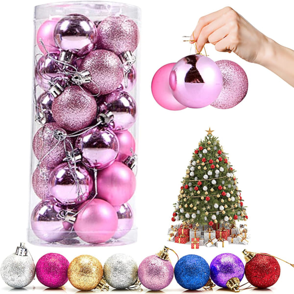 24 julekuler julekuler dekorere juletre baller brukt til ulike tredekorasjoner Anheng Sesongbaserte dekorative ornamenter, 3 cm, rosa