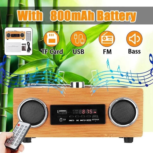 Langaton puinen retrokaiutin Radio Subwoofer Kotiääni Kolumni Bluetooth Musiikkikeskus Tuki USB/ Photo Color