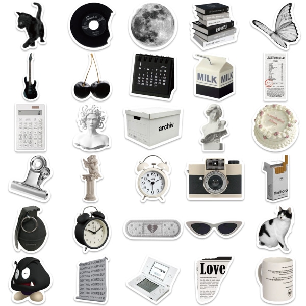 Sæt med 61 sjove vinylklistermærker, sort og hvid minimalistisk stil stort bulk-klistermærke til bærbar computer, telefon, flasker