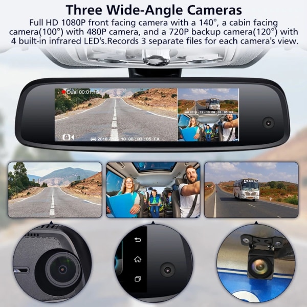 4G WiFi 3 Kamera 2+ 7,84' FHD 1080P Backspegel Specialfäste Auto DashCam Android 5.1 ADAS Car DVR 32GB