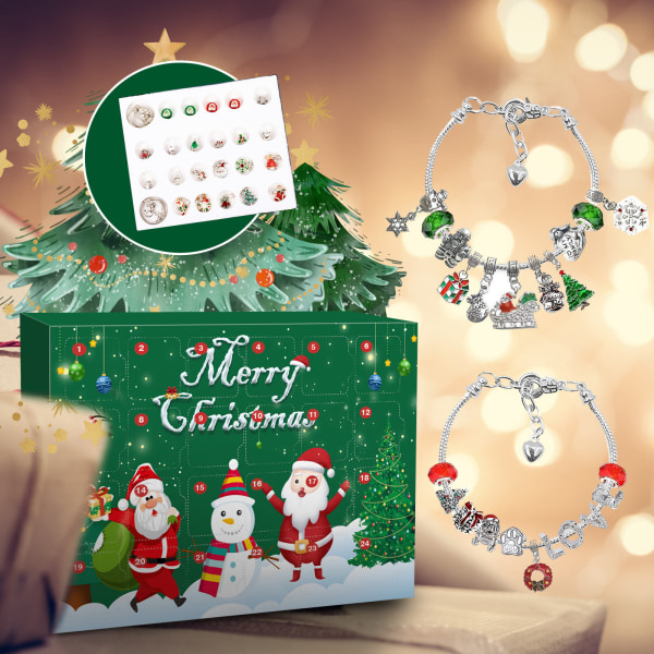 (1 pakke) Jule-nedtelling-adventskalender, fylt med 24 solide førsteklasses julearmbånd-tema ferieoverraskelser