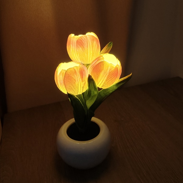 LED-tulpanblomkruka Ljussimulering Blomkruka Keramiskt ljus Atmosfär Nattljus Dekorativ prydnad (rosa, 1 förpackning)