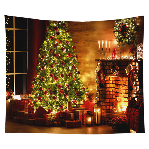 Farverig julebaggrundsvægtapet, julemand, rensdyr, træ og pejs til stuen Baggrundsvægophæng til hjemmet Julevæg