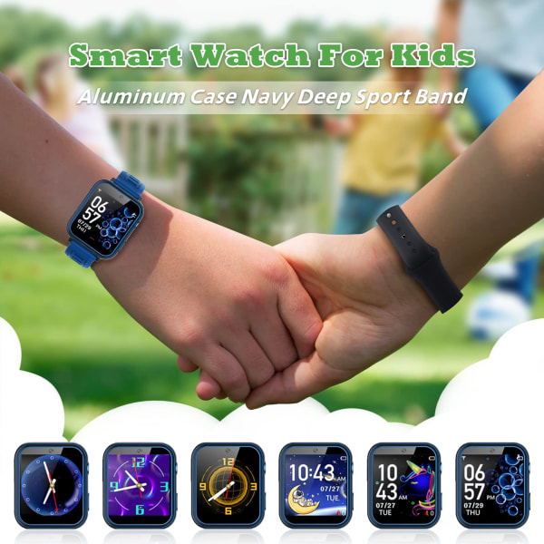 Smart Watch, aluminiumskasse, mørke marineblå sportsarmbånd, 24 tommer spilkamera stemme musikvideo Pl
