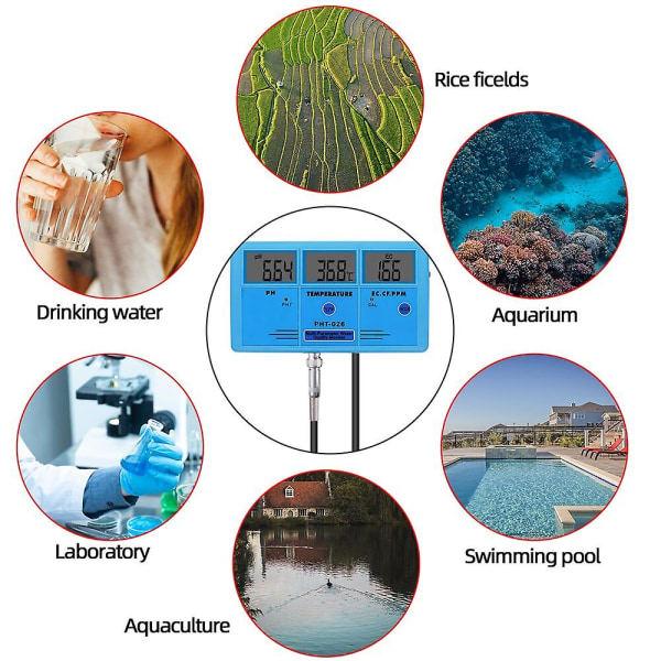 Moniparametrinen Pht-026 vedenlaatumonitori pH-mittari Tds lämpötilan johtavuusilmaisin Akvaario Online-mittausanalyysityökalu