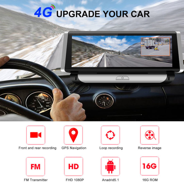 4G ADAS 1080p auto DVR GPS-kamera 7,84" IPS Dash Cam Android 5.1 Full Secretary HD Video Recorder Dual lins DVR, 64GB