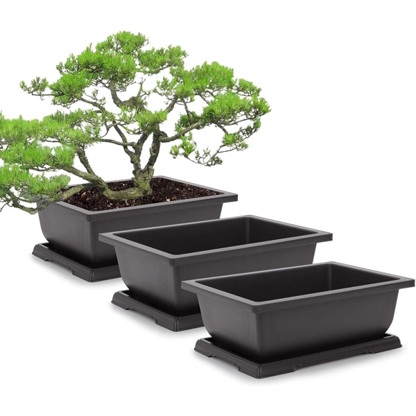 3-pack 11 tums bonsai-träningskrukor, odlingskruka av plast-bonsaiväxter för trädgård, trädgård, kontor, vardagsrum, balkong och mer