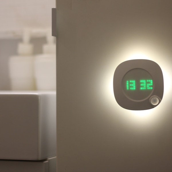 LED PIR Bevægelsessensor Vægur Lampe 360 ​​grader USB Moderne Design Digital Watch Time Indendørs Køkken Badeværelse Study Natlys