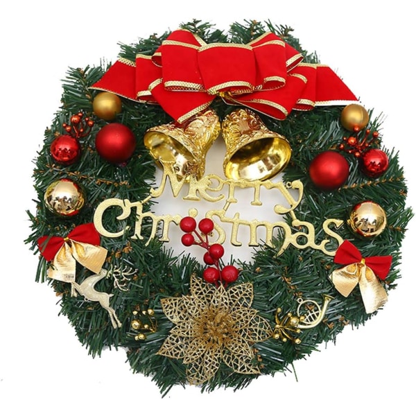 30 cm kunstig juledøråpning Vegghengende rottingkrans Hjemmefest Festlig tredekor med bowknot jingle kongler eller snøflak (A)