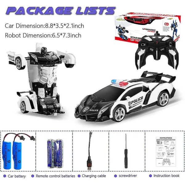 Transform Rc bilrobot, uafhængig 2,4 g robotdeformation billegetøj med en knap transformation & 360 rotation 1:18 skala