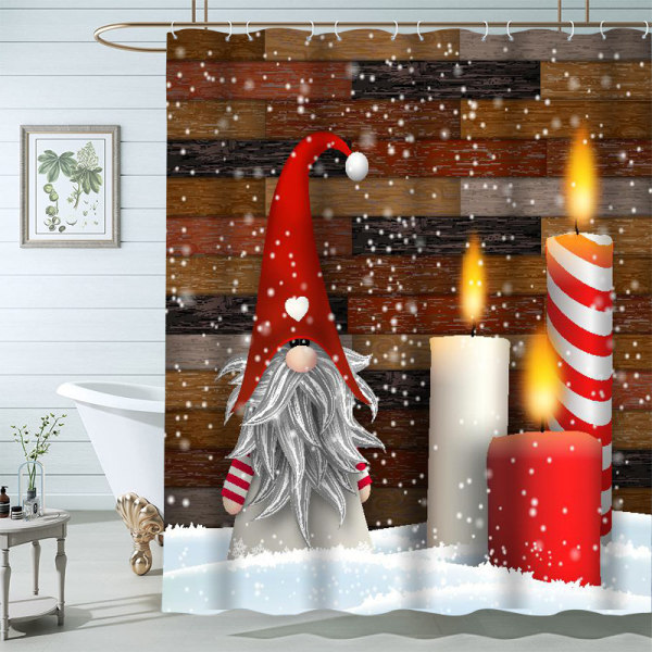 180 cm x 186 cm, julduschdraperi, vintersnösäsong jultomten, set badrumsinredningsset med krokar (H)