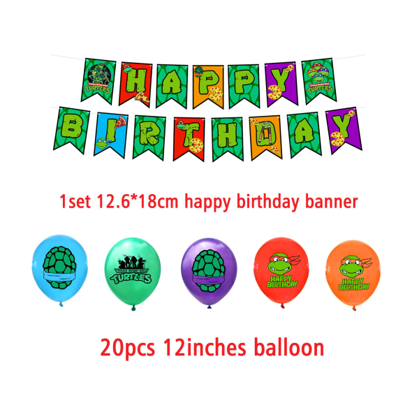 2-PAKKAUS Teinimutantti ninjakilpikonnat set Lasten syntymäpäiväjuhlasetti Aakkoset Lippukakku Lippulisäosa Rivi Latex-ilmapallo pull flag balloon
