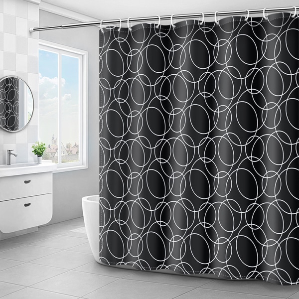 Duschdraperi, tvättbar, vattentät tyg duschdraperi, maskintvättbar, polyester (svart, 180 x 180 cm)