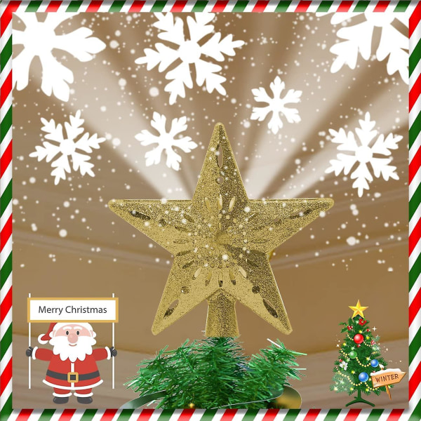 Led projeksjonslys for juletre, projeksjonslys for snøstorm med fem spiss stjerne, dekorasjonslys for juletre