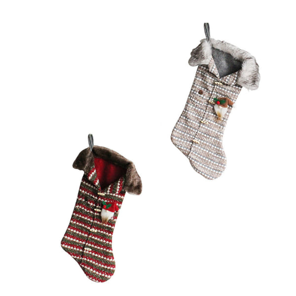 2 STK julesokker Strikkede godteriposer Juletrehengende sokker A