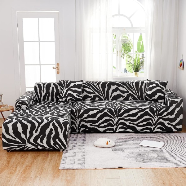 Poikkileikkaus sohvanpäälliset L-muotoinen sohvapäällinen 2kpl Joustava elastinen L-tyyppinen leposohva sohvakalusteiden suoja olohuoneen lemmikkieläimille lapsille (musta valkoinen