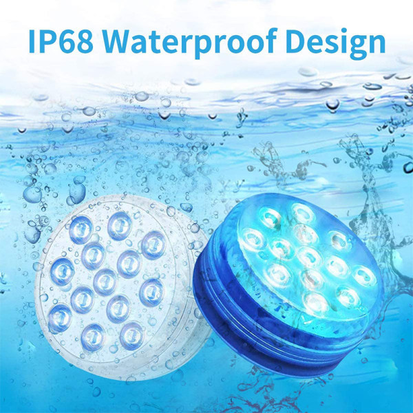 2st nedsänkbara LED-lampor med RF-fjärrkontroll, 13 LED undervattenspoollampor IP68 Vattentät, batteridriven dammlampa för badkar