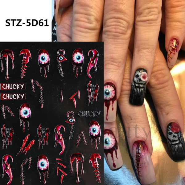 5-pack 5 stilar 5D-präglat tredimensionellt nagelvårdsklistermärke Spindelnät pumpaskalle Halloween nagelklistermärke