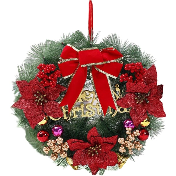 Julekrans, kranse til udendørs indgangsdør, juledørpynt, hængende dørkransdekoration 30 cm (røde fyrrenåle)