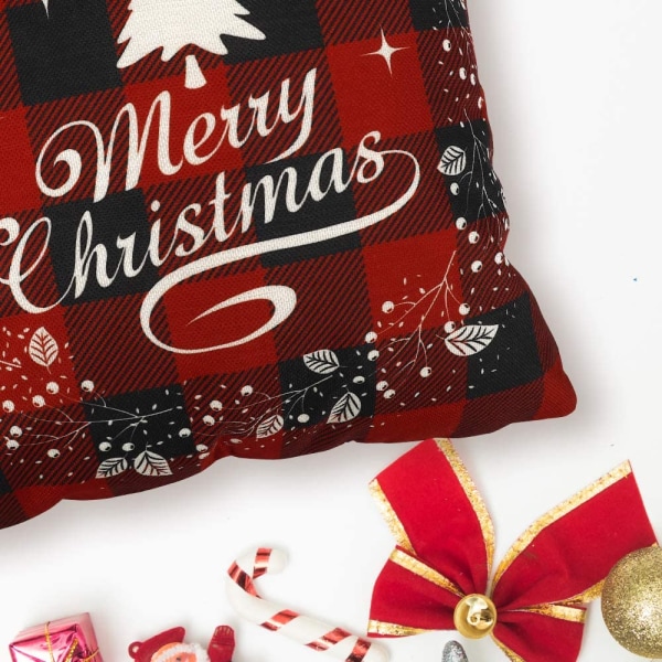 4stk julepudebetræk til julepynt Sort og rød bøffel plaid pudebetræk Rustik linned pudebetræk pudebetræk til sofa sofa 18×18