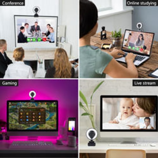 AutoFocus Beauty HD-mikrofon 4K 1080P LED-webkamera med ringlys Webcam-lys Skype Twitch Instagram Face Cam til udsendelse