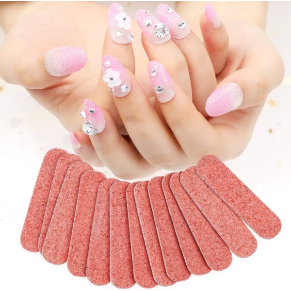 100 st nagelfil, professionella nagelfilar, dubbelsidig 180/240 kornbräda, 5*1,3 cm (rosa)