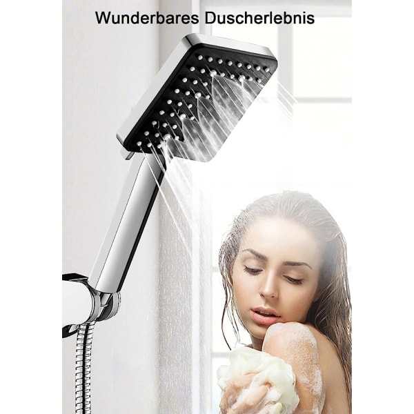 Fyrkantigt duschhuvud, högtrycksduschhuvud, universellt justerbart utbyte Kraftfullt vattenbesparande duschhuvud, 6-lägesduschhuvud, krom [Energiklass
