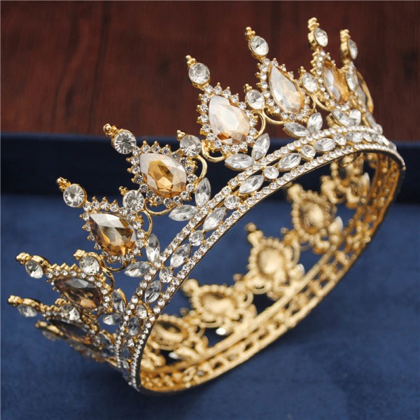 Crystal Vintage Royal Queen King Tiara och Crown Pageant Prom Crown Bröllopshåraccessoarer, röd