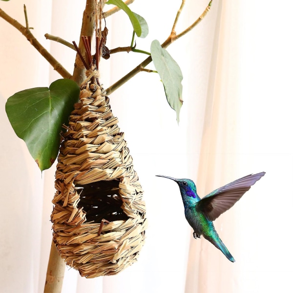 Hummingbird Nest Grass Bird Hut For Sparrow Wicker Håndvevd Utvendig Hengende