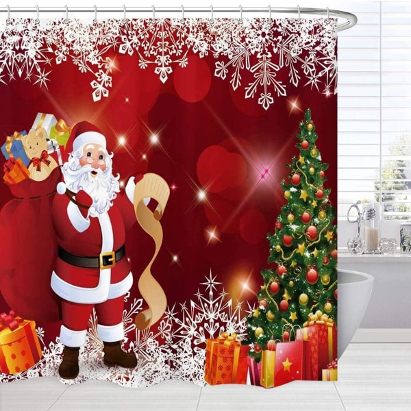 Juledusjforheng for bad, hvitere feriebaderom, juletresnøflak, julebaderomsett for barn med rødt og grønt