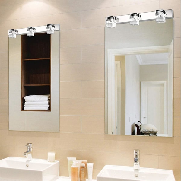 LED spegelljus badrum, kristall vägglampa sminklampor Rostfritt stål spegel  frontljus 3 huvuden 9W varmt vitt ljus 4e77 | Fyndiq