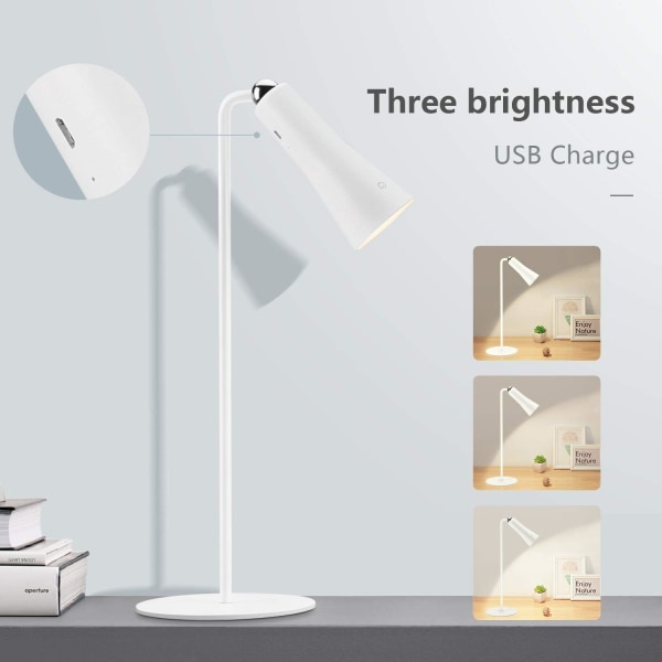 Päivänvalon pöytälamppu, [3 in 1] LED-pöytälamppu 3-portainen kirkkaussäädettävä, 3W 4000K luonnonvalkoinen Välkkymätön ja väsymätön Lukemiseen (1 kpl)
